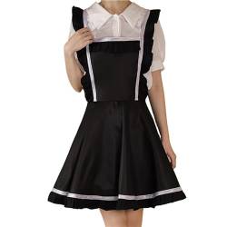 DNLKWGO Retro wasserdichte Schürzen Backen Gartenarbeit Schürze Kleid Rüschen ärmellos Riemen Overall, Schwarz, Einheitsgröße von DNLKWGO