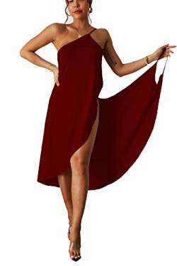 DNLKWGO Strand Cover Up Bademode Strand Badeanzug Strand Coverup Rock Sommer Neckholder Kleid, Weinrot, Large von DNLKWGO