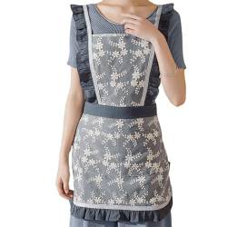 DNLKWGO Vintage Kreuz Rücken Schürze für Frauen Stickerei Stil Pinafore Kleid mit Taschen, grau, Einheitsgröße von DNLKWGO