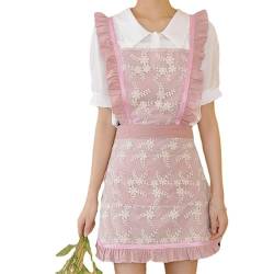 DNLKWGO Vintage Kreuz Rücken Schürze für Frauen Stickerei Stil Pinafore Kleid mit Taschen, rose, Einheitsgröße von DNLKWGO