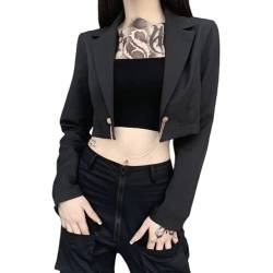 Damen Cropped Blazer Y2k kurze Jacke mit Frontkette, Grunge, ästhetische dunkle Akademia-Alternative, koreanisches Äußeres, Blazer, S von DOBRE