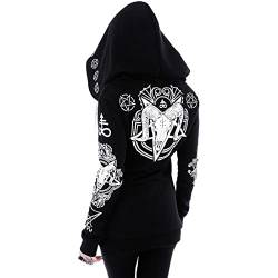 Damen Gothic Hoodie Y2k Dark Grunge Hooded Sweatshirt Steampunk Academia Pullover Ästhetische Mond Ziege Skull Harajuku Emo, B, Large von DOBRE