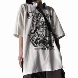 Damen Herren Y2k T-Shirt Gothic Cross Oversize Tee Emo Dark Academia Preppy Aesthetic Grunge Harajuku Vintage Street Top, Weiss/opulenter Garten, M von DOBRE