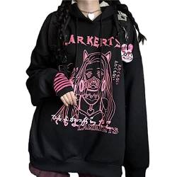 Kawaii Hoodie Y2K Kapuzen-Sweatshirt Gothic Grunge Japanisch Schwarz Pullover Anime Steampunk Rosa Dunkle Academia Oversize Obersize Outer, rose, S von DOBRE