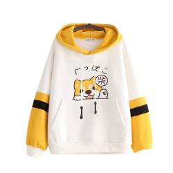 Shiba Hoodie Kawaii Inu Sweatshirt mit Innenfleece Langarm Pullover Niedlich Japanische Hundeohr Kapuze Lose Lounge Pullover, Weiß, Medium von DOBRE