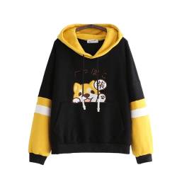 Shiba Hoodie Kawaii Inu Sweatshirt mit Innenfleece Langarm Pullover Niedlich Japanische Hundeohr Kapuze Lose Lounge Pullover, schwarz, Medium von DOBRE