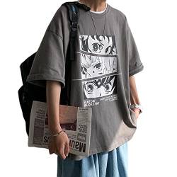 Y2K T-Shirt Anime Unisex Gothic Japanisch Dark Grunge Ästhetisch Oversize Cartoon Tee Harajuku Shinjuku Preppy Streetwear, Grau, 5XL von DOBRE