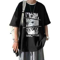 Y2K T-Shirt Anime Unisex Gothic Japanisch Dark Grunge Ästhetisch Oversize Cartoon Tee Harajuku Shinjuku Preppy Streetwear, Schwarz, 5XL von DOBRE