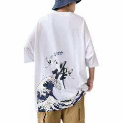 Y2k T-Shirt Unisex Oversize Japanische Welle Grunge Ästhetisches Tee Vintage Storks Pullover Shirt 3/4 Ärmel Damen Herren, Weiss/opulenter Garten, XXL von DOBRE
