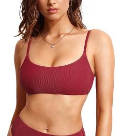 DOBRAVA Damen Bikini Oberteil Badeanzug U-Ausschnitt Sexy String Ribbed Gepolsterte Crop Top Tango Cerise 38 von DOBREVA