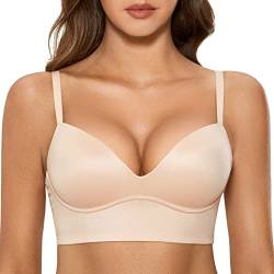 DOBREVA BH Damen ohne Bügel Push Up T Shirt BHS Gepolstert Bustier Soft Nahtloser Beige 85C von DOBREVA