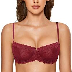 DOBREVA Balconette BH Damen mit Bügel Push Up Dirndl Spitze BHS Sexy Grosse Grössen Ungefüttert Dunkelrot#New Spitze 80G von DOBREVA