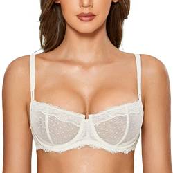 DOBREVA Balconette BH Damen mit Bügel Push Up Dirndl Spitze BHS Sexy Grosse Grössen Ungefüttert Elfenbein#New Spitze 85D von DOBREVA