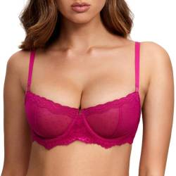 DOBREVA Balconette BH Damen mit Bügel Push Up Dirndl Spitze BHS Sexy Grosse Grössen Ungefüttert Granita Pink 75G von DOBREVA