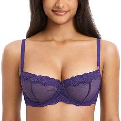 DOBREVA Balconette BH Damen mit Bügel Push Up Dirndl Spitze BHS Sexy Grosse Grössen Ungefüttert Heliotrop 95C von DOBREVA