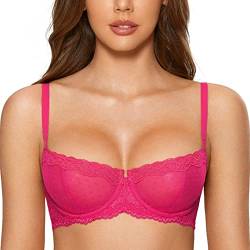 DOBREVA Balconette BH Damen mit Bügel Push Up Dirndl Spitze BHS Sexy Grosse Grössen Ungefüttert Helle Rose 75A von DOBREVA