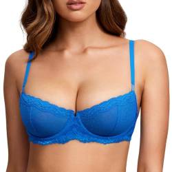 DOBREVA Balconette BH Damen mit Bügel Push Up Dirndl Spitze BHS Sexy Grosse Grössen Ungefüttert Insel Blau 95C von DOBREVA