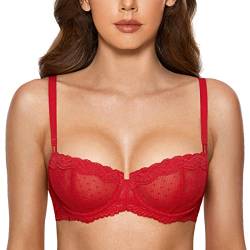 DOBREVA Balconette BH Damen mit Bügel Push Up Dirndl Spitze BHS Sexy Grosse Grössen Ungefüttert Lippenstift Rot 70F von DOBREVA