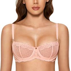 DOBREVA Balconette BH Damen mit Bügel Push Up Dirndl Spitze BHS Sexy Grosse Grössen Ungefüttert Peachy Keen 85D von DOBREVA