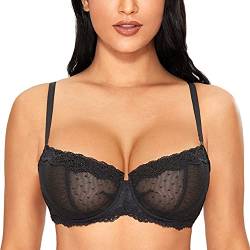 DOBREVA Balconette BH Damen mit Bügel Push Up Dirndl Spitze BHS Sexy Grosse Grössen Ungefüttert Schwarz#New Spitze 70B von DOBREVA