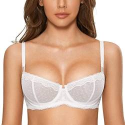 DOBREVA Balconette BH Damen mit Bügel Push Up Dirndl Spitze BHS Sexy Grosse Grössen Ungefüttert Weiss 70C von DOBREVA