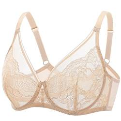 DOBREVA Damen BH Mit Spitze Durchsichtig Minimizer Bügel Vollschalen Ohne Polster Weiches Cup Beige 75D von DOBREVA