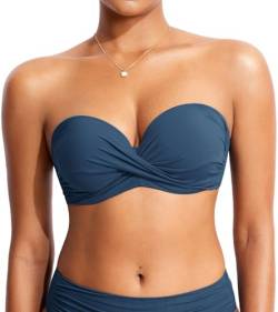 DOBREVA Damen Bikini Oberteil Halfter String Trägerloser Gepolsterte mit Bügel Bademode - BH Größen Abzeichen Blau 85D von DOBREVA