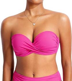 DOBREVA Damen Bikini Oberteil Halfter String Trägerloser Gepolsterte mit Bügel Bademode - BH Größen Hibiskus-Purpur 70E von DOBREVA