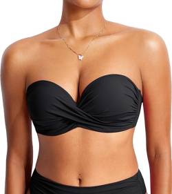 DOBREVA Damen Bikini Oberteil Halfter String Trägerloser Gepolsterte mit Bügel Bademode - BH Größen Schwarz 90E von DOBREVA