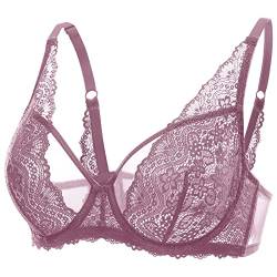 DOBREVA Damen Bralette Spitze Minimizer BH mit Bügel ohne Einlagen Sexy Durchsichtig Orchideenrose 85B von DOBREVA