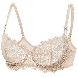 DOBREVA Damen Dirndl BH Push Up Balconette Spitzen BHS Sexy Durchsichtig Große Größen mit Bügel Beige 70B von DOBREVA