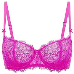 DOBREVA Damen Dirndl BH Push Up Balconette Spitzen BHS Sexy Durchsichtig Große Größen mit Bügel Helles Fuchsia 95E von DOBREVA