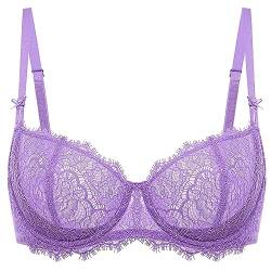 DOBREVA Damen Dirndl BH Push Up Balconette Spitzen BHS Sexy Durchsichtig Große Größen mit Bügel Himmelviolett 70C von DOBREVA