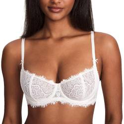 DOBREVA Damen Dirndl BH Push Up Balconette Spitzen BHS Sexy Durchsichtig Große Größen mit Bügel Kokosnuss Weiß 85C von DOBREVA