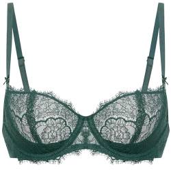 DOBREVA Damen Dirndl BH Push Up Balconette Spitzen BHS Sexy Durchsichtig Große Größen mit Bügel Mitternachtssmaragd 80E von DOBREVA