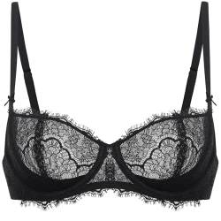 DOBREVA Damen Dirndl BH Push Up Balconette Spitzen BHS Sexy Durchsichtig Große Größen mit Bügel Schwarz 95D von DOBREVA