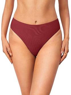 DOBREVA Damen High Waist Bikinihose Bauchweg Hoher Schnitt Ribbed Shape Badeanzug Unterteil Cerise 38 von DOBREVA