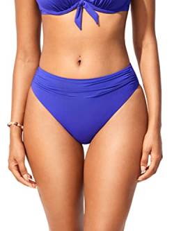 DOBREVA Damen Hoch Taillierte Bikinihose mit Gerüschter Optik Bauchweg Retro Hoher Schnitt Badeanzug Unterteil Milky Way Purple 38 von DOBREVA