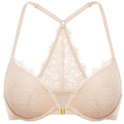 DOBREVA Damen Push Up BH Vorderverschluss Racerback Spitzen BHS Bügel Gepolstert für Tiefen Ausschnitt Beige 75A von DOBREVA