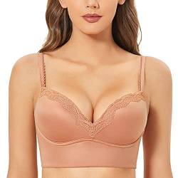 DOBREVA Damen Push Up BH ohne Bügel Soft Gepolstert Bügelloser Bustier mit Spitze Sahnekaffee 75E von DOBREVA