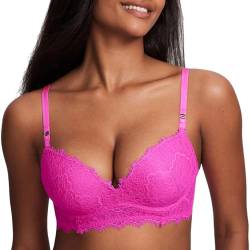 DOBREVA Damen Push Up BH ohne Bügel Soft Spitze Bügelloser BHS Gepolstert Bequemer Tiefer Ausschnitt Helles Fuchsia 80C von DOBREVA