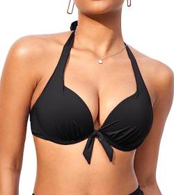 DOBREVA Damen Push Up Bikini Oberteil mit Bügel Gepolsterte Sexy Halfter Self Tie Bademode - BH Größen Schwarz 75E von DOBREVA