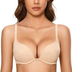 DOBREVA Damen Push Up Bügel BH Tiefer Ausschnitt Plunge Gepolstert T Shirt BHS Beige 70C von DOBREVA