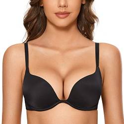 DOBREVA Damen Push Up Bügel BH Tiefer Ausschnitt Plunge Gepolstert T Shirt BHS Schwarz 70B von DOBREVA