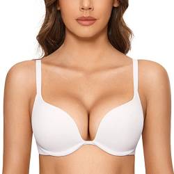 DOBREVA Damen Push Up Bügel BH Tiefer Ausschnitt Plunge Gepolstert T Shirt BHS Weiss 75C von DOBREVA