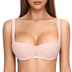 DOBREVA Damen Sexy Balconette BH Spitze BHS mit Bügel Leicht Gepolstert Push Up Große Größen Nacktes Rosa 90E von DOBREVA