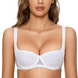 DOBREVA Damen Sexy Balconette BH Spitze BHS mit Bügel Leicht Gepolstert Push Up Große Größen Weiss 80F von DOBREVA