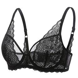 DOBREVA Damen Spitze Bralette Minimizer Bügel BH Sexy Durchsichtig Ungefüttert Schwarz 70D von DOBREVA