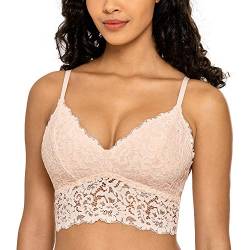 DOBREVA Damen Spitze Bralette Pullover Vest Cute Top Licht Einlagen ohne Bügel-BH Aprikosenrosa L von DOBREVA