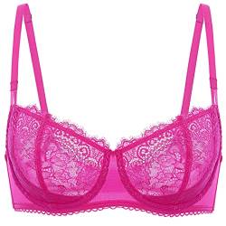 DOBREVA Damen Spitze Dirndl BH Push Up Sexy Balconette BHS Bügel Große Größen Durchsichtig Helles Fuchsia 75E von DOBREVA